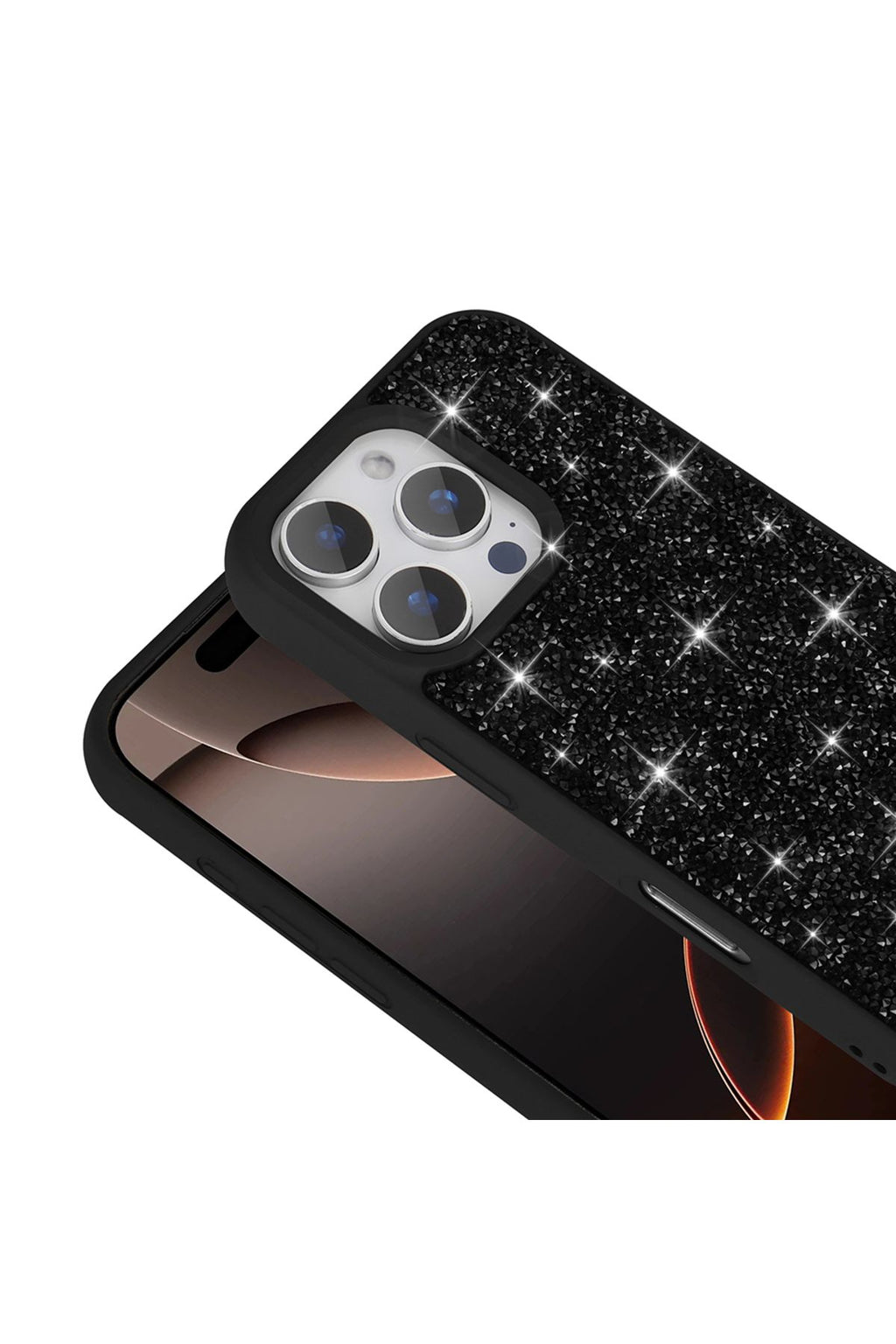 iPhone 16 Pro Max Kılıf Parlak Taşlı Tasarım Zore Pırlanta Kapak - Siyah