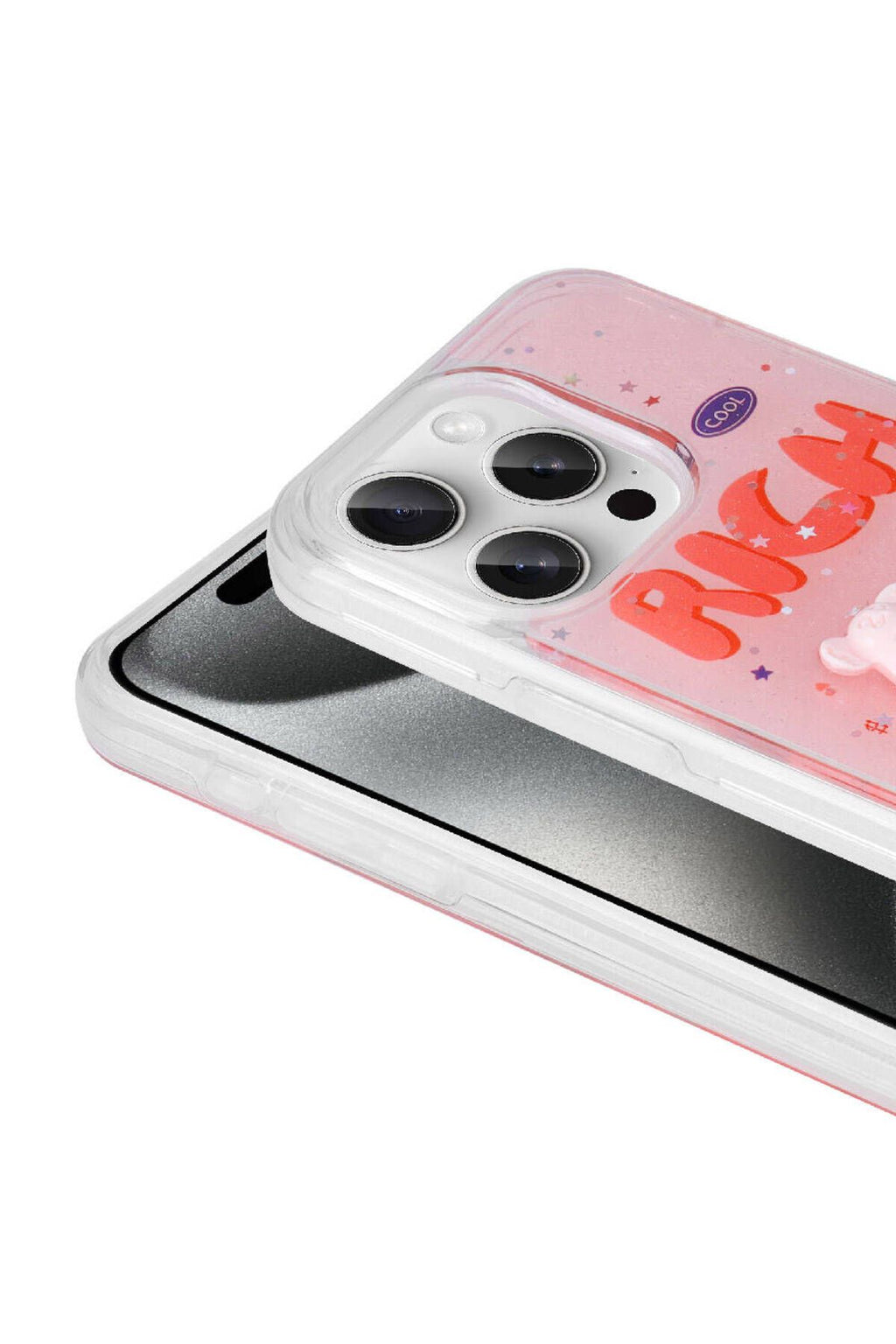 iPhone 15 Pro Uyumlu Kabartma Figürlü Parlak Zore Minimini Silikon Kılıf-Pembe