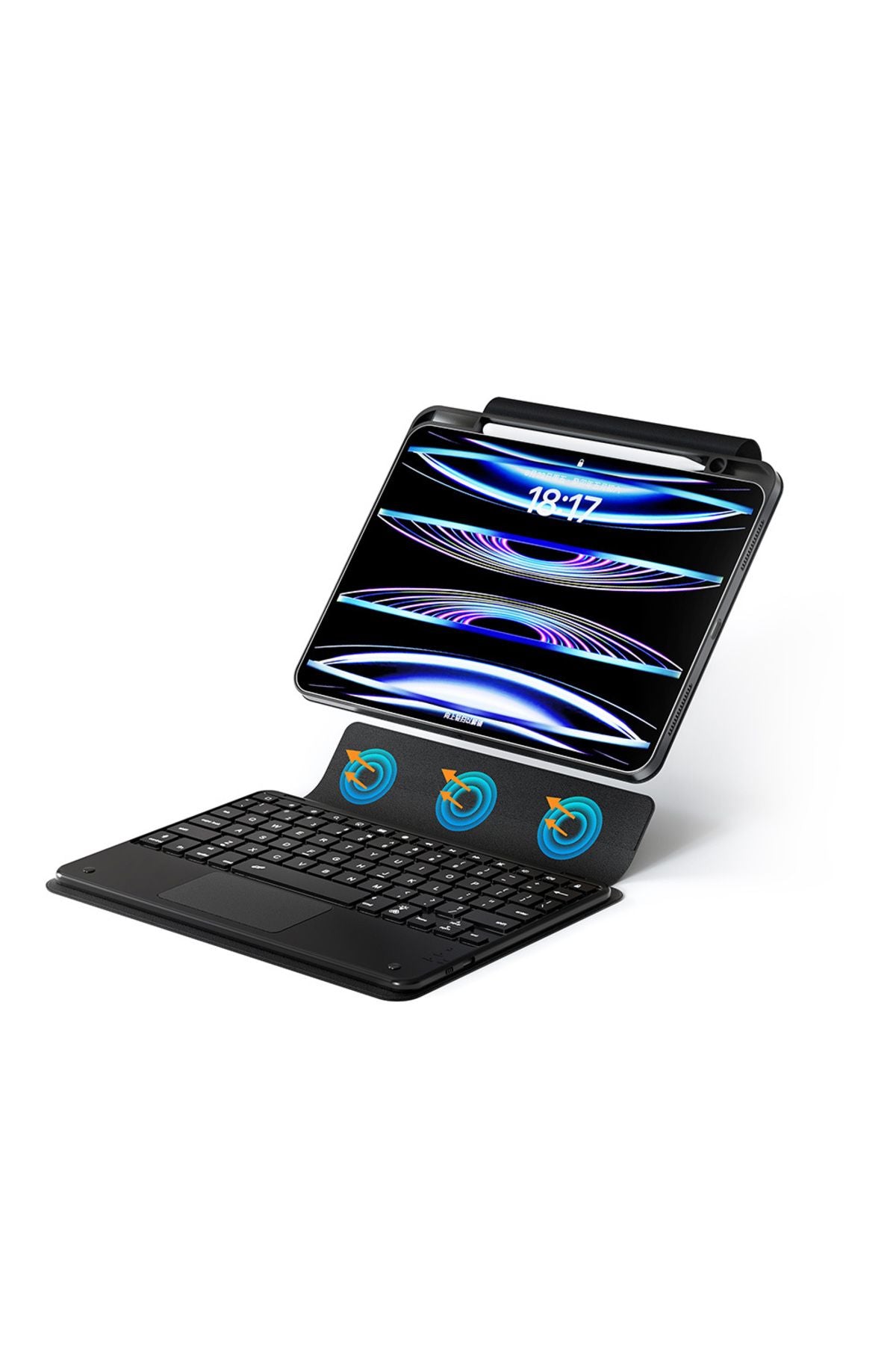 iPad Pro 13 2024 Zore Border Keyboard Bluetooh Bağlantılı Standlı Klavyeli Tablet Kılıfı - Siyah