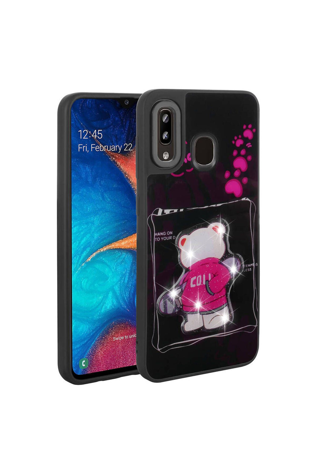 Galaxy A30 Kılıf Parlayan Kabartmalı İkonik Figürlü Zore Amas Silikon Kapak - Mor