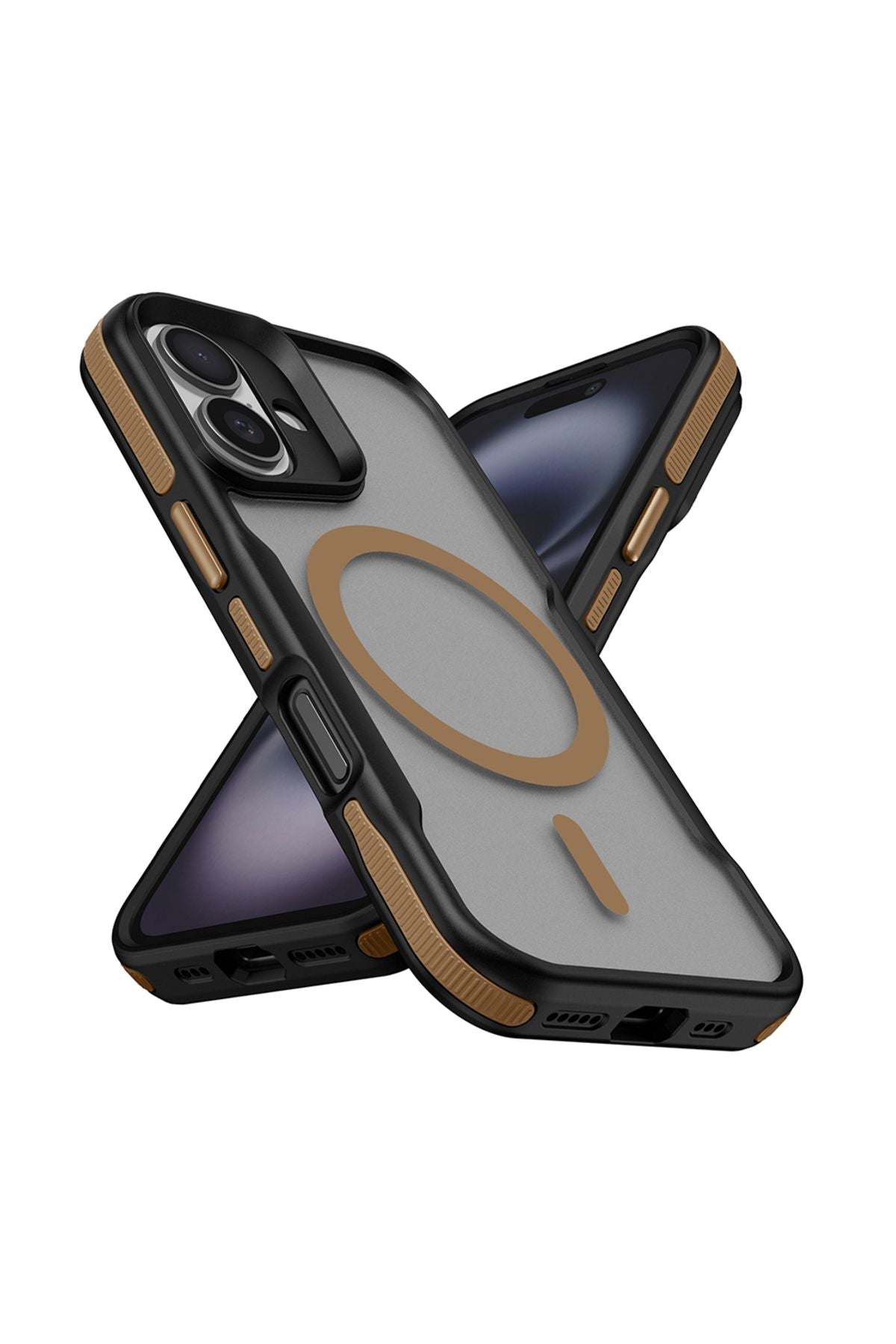 iPhone 16 Plus Uyumlu Magsafe Şarj Özellikli Renkli Kenar Airbag Şeritli Zore Lamer Kapak-Titanyum-G