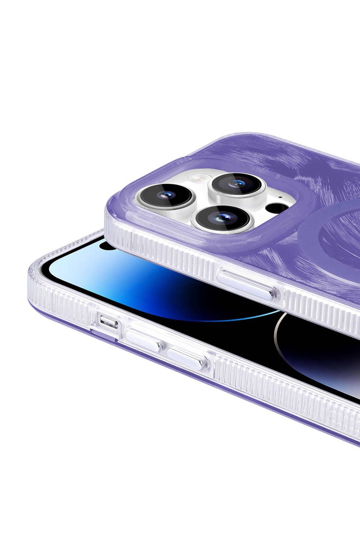 iPhone 14 Pro Uyumlu BTZ Kılıf Magsafe Şarj Özellikli Fırça Boya Desenli Zore Palet Kapak-Pembe