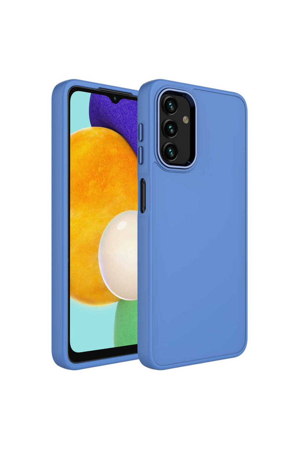 Galaxy A13 4G Kılıf Metal Çerçeve ve Buton Tasarımlı Silikon Zore Luna Kapak - Sierra Mavi