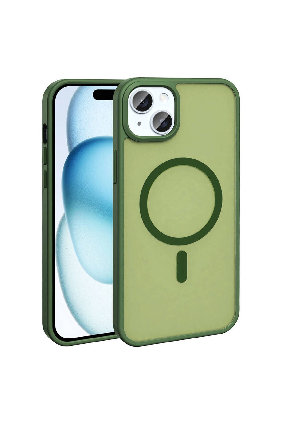 iPhone 15 Kılıf Magsafe Şarj Özellikli Mat Arka Yüzey Zore Sio Kapak-Koyu Yeşil