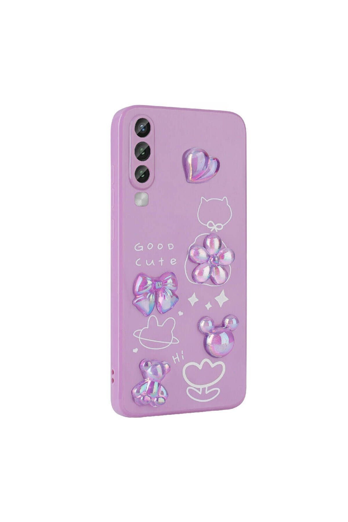 Galaxy A70 Kılıf Kabartma Figürlü Parlak Zore Toys Silikon Kapak - Mor