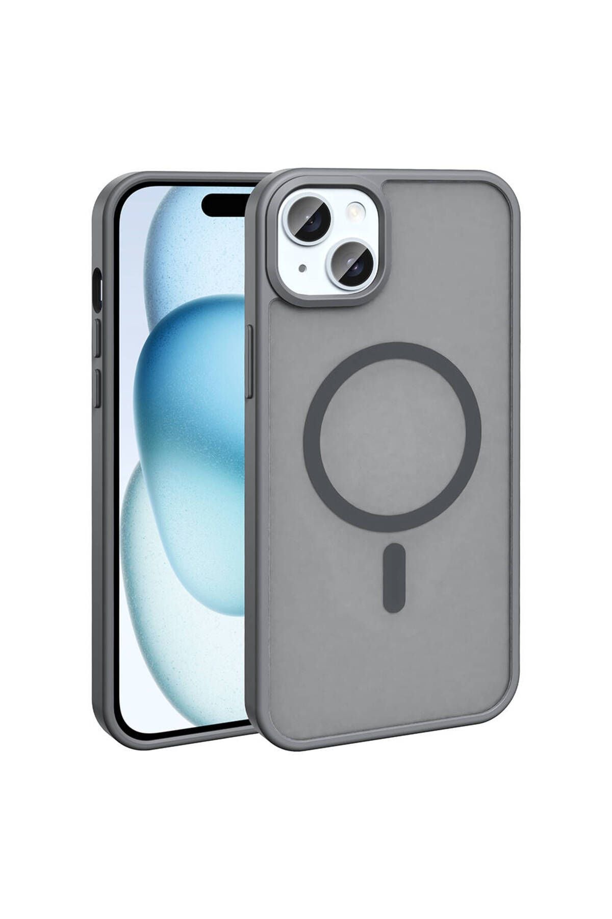 iPhone 15 Kılıf Magsafe Şarj Özellikli Mat Arka Yüzey Zore Sio Kapak-Lacivert