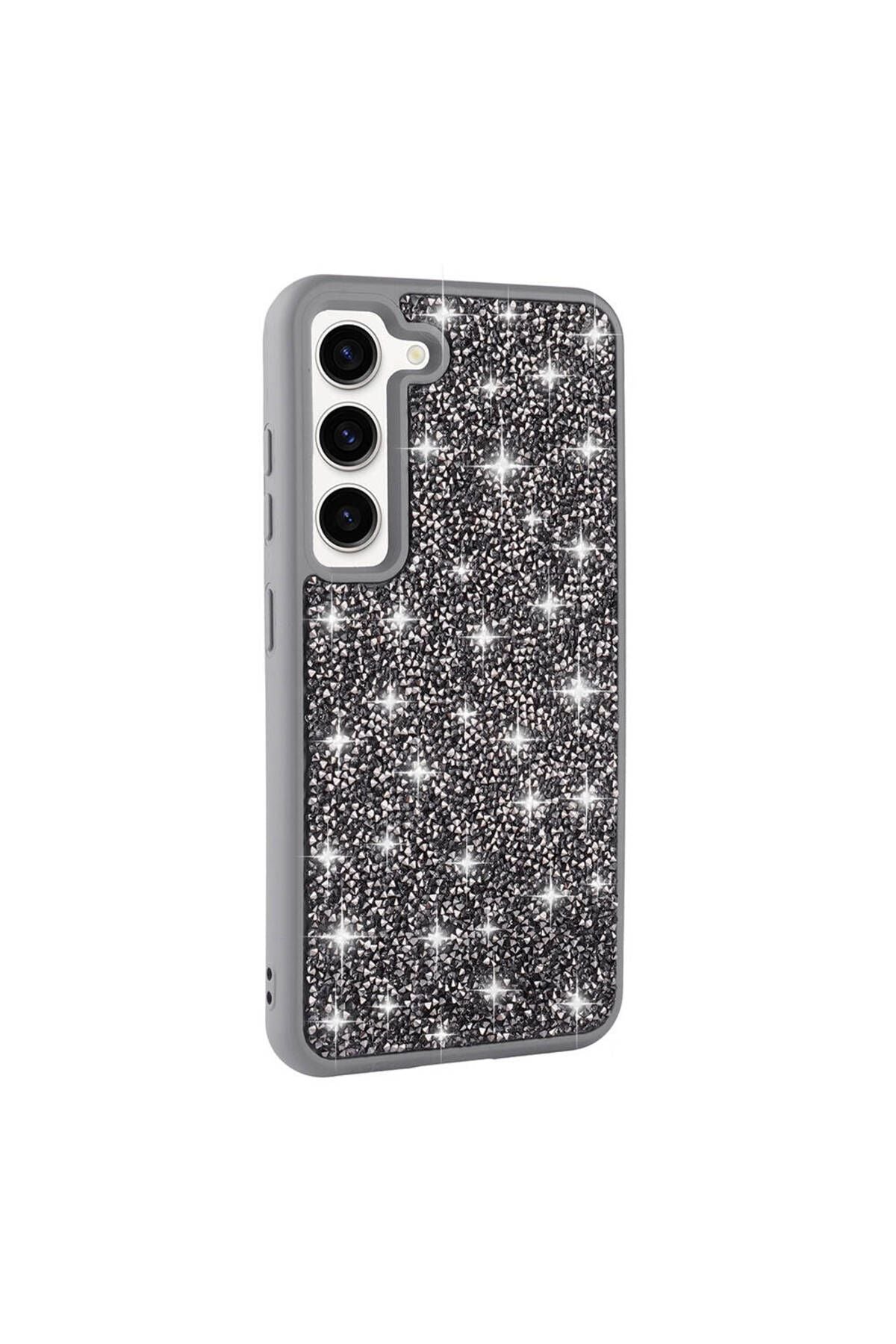 Galaxy S23 Uyumlu Parlak Taşlı Tasarım Pırlanta Zore Kılıf-Gri