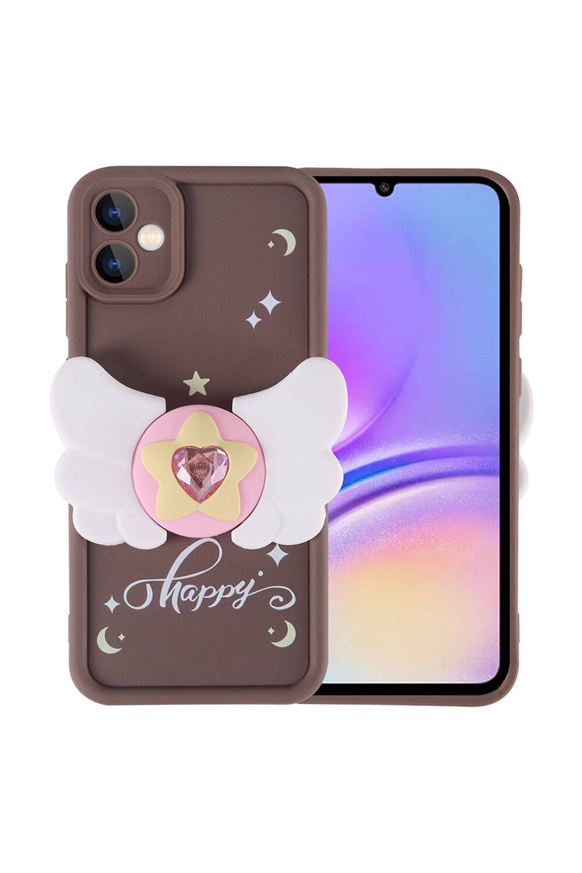 Galaxy A05 Kılıf Kamera Korumalı Figür Tasarımlı Zore Kapya Kapak-Koyu Kahve