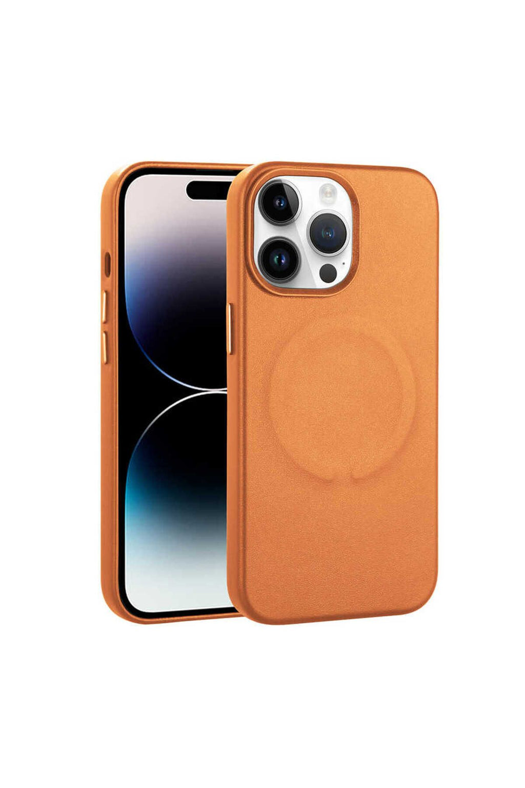 iPhone 14 Pro Uyumlu PU Deri Magsafe Wireless Şarj Özellikli Zore Derix Kılıf-Kahverengi