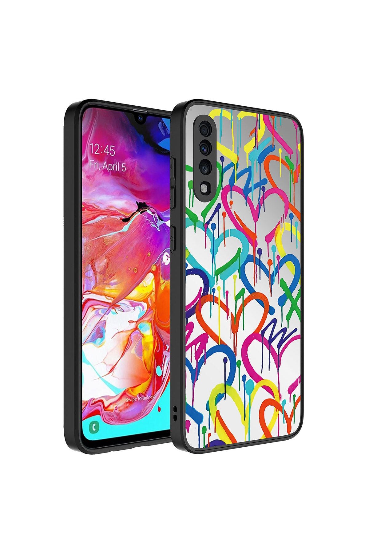 Galaxy A50 Kılıf Aynalı Desenli Kamera Korumalı Parlak Zore Mirror Kapak - Kalp