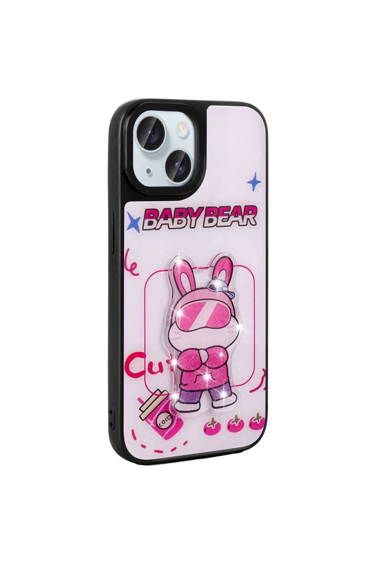 iPhone 15 Kılıf Parlayan Kabartmalı İkonik Figürlü Zore Amas Silikon Kapak - Mor