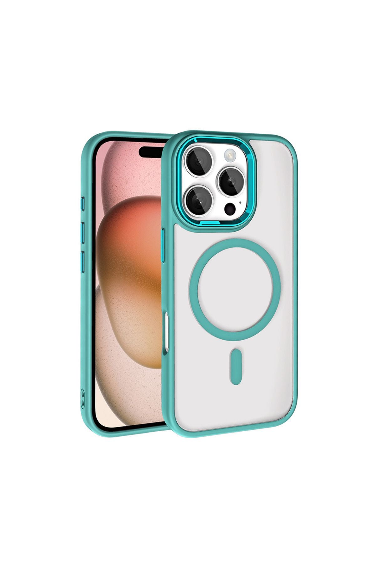 iPhone 16 Pro Max Kılıf Wireless Şarj Özellikli Zore Krom Magsafe Silikon Kapak - Rose Brown