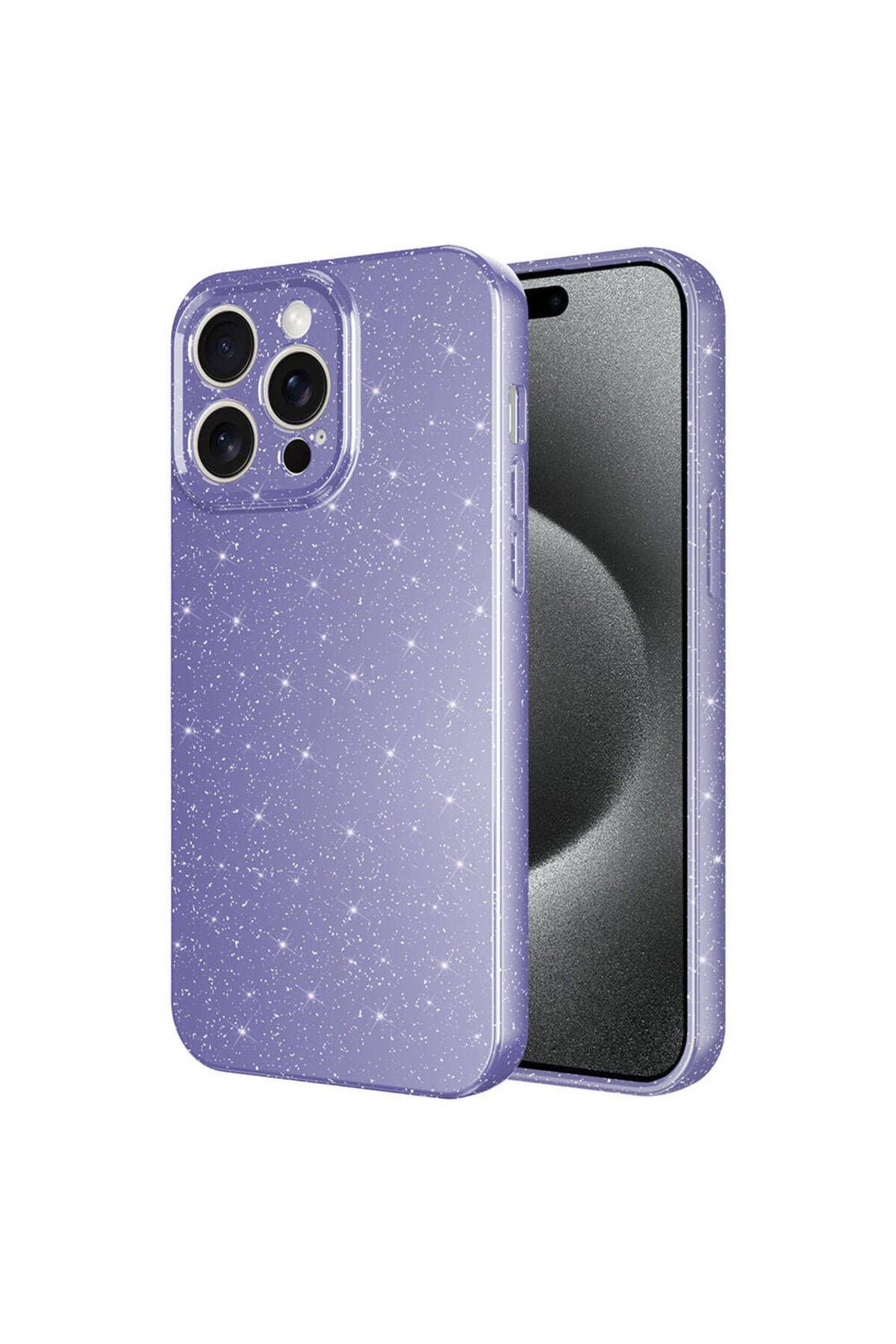 iPhone 15 Pro Uyumlu Kamera Korumalı Simli Lüks Zore Koton Kılıf-Mor