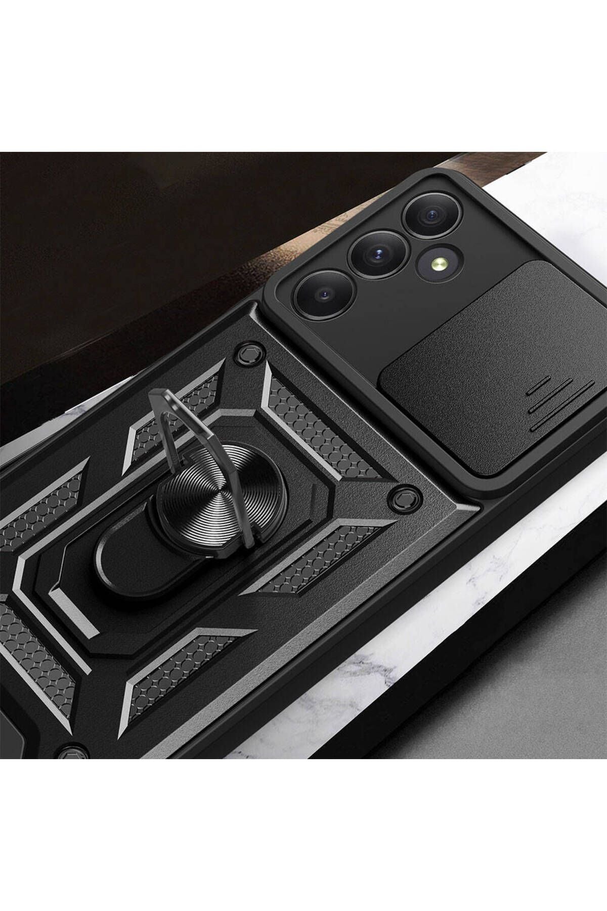 Galaxy A35 Kılıf Magnetik Standlı Kamera Korumalı Zore Sürgülü Vega Kapak - Siyah