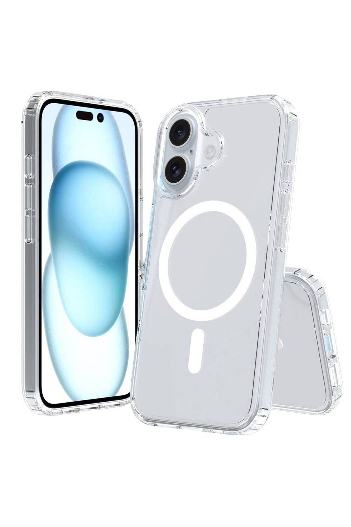 Apple iPhone 16 Plus Kılıf Magsafe Şarj Özellikli Şeffaf Sert PC Zore Embos Kapak-Şeffaf