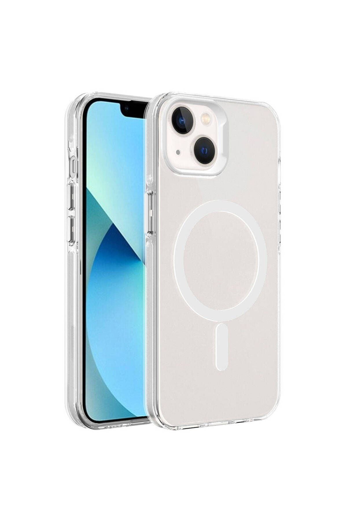 iPhone 15 Uyumlu Zore Magsafe Şarj Özellikli Buzlu Transparan C-Pro Sert Kılıf-Renksiz