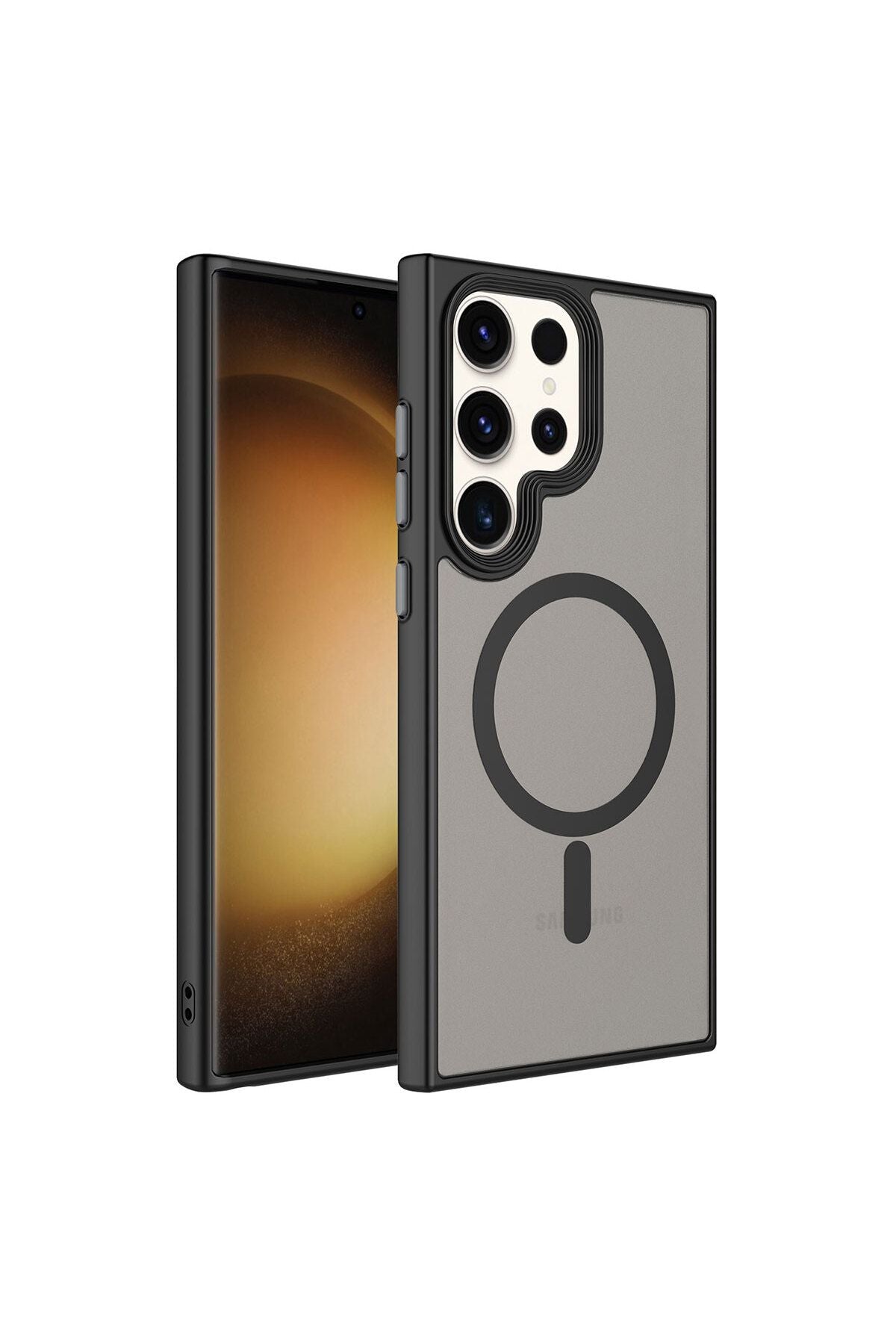 Galaxy S23 Ultra Uyumlu Mat Arka Yüzey Wireless Şarj Özellikli Zore Flet Magsafe Kılıf-Siyah