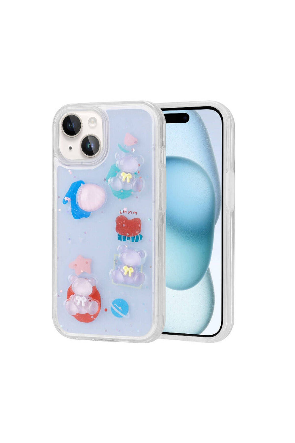 iPhone 15 Plus Uyumlu Kabartma Figürlü Parlak Zore Minimini Silikon Kılıf-Pembe