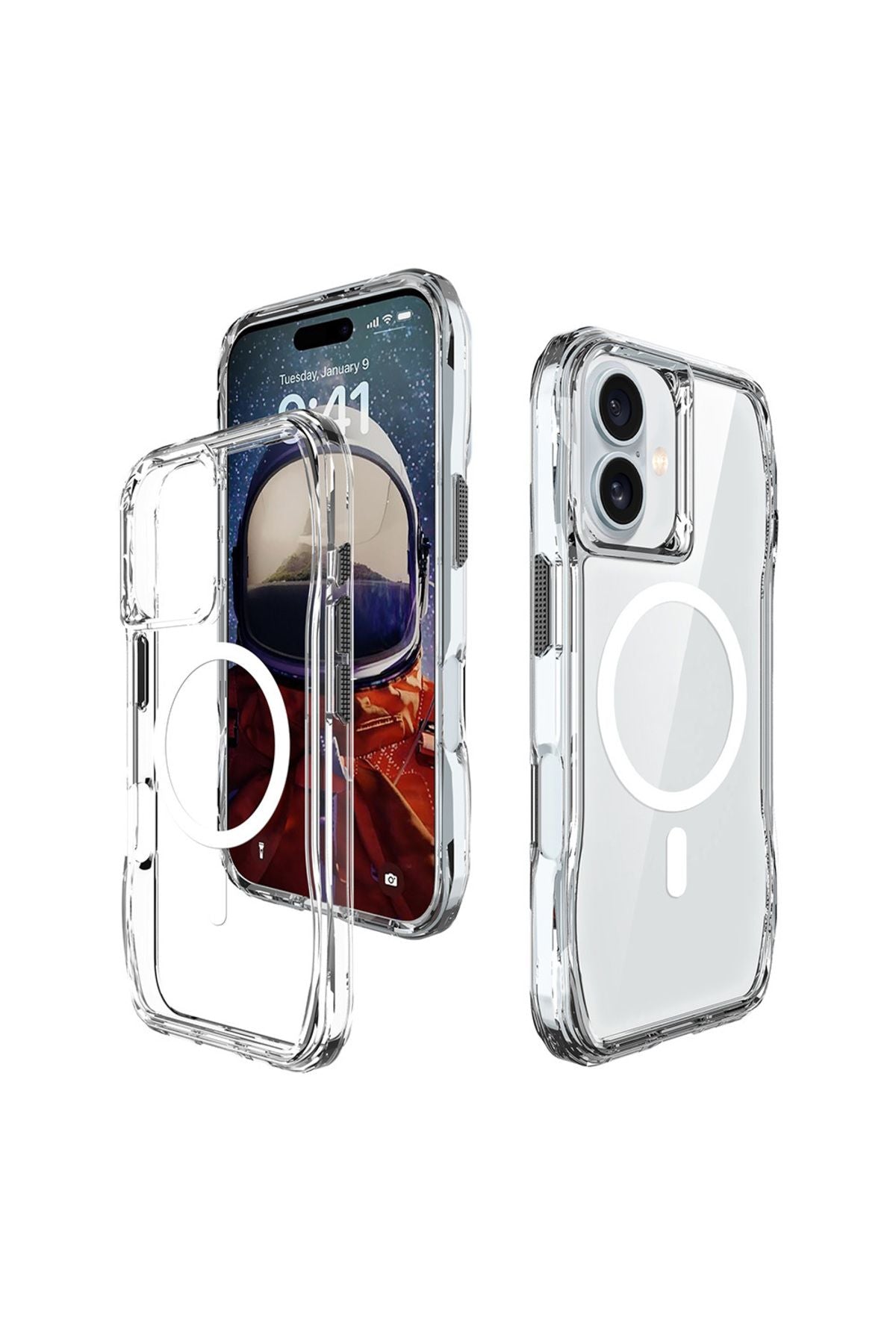 iPhone 16 Plus Kılıf Magsafe Şarj Özellikli Airbagli Şeffaf TQR İncek Kapak - Şeffaf