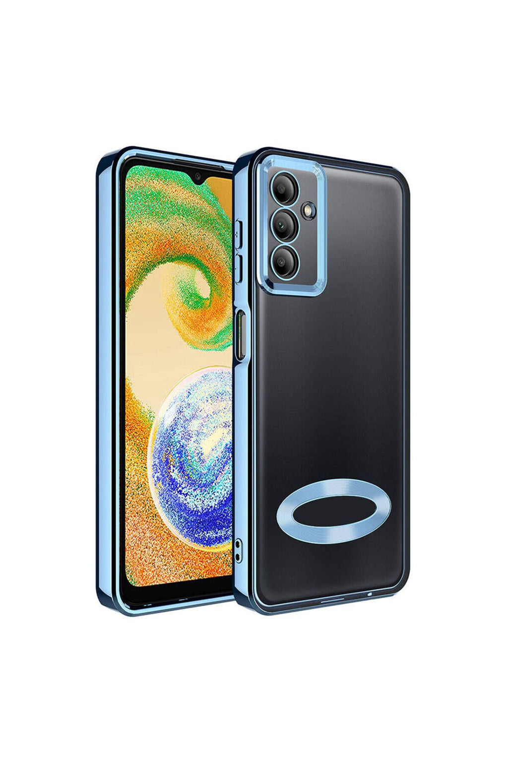 Galaxy A05S Kılıf Kamera Korumalı Logo Gösteren Zore Omega Kapak - Mavi