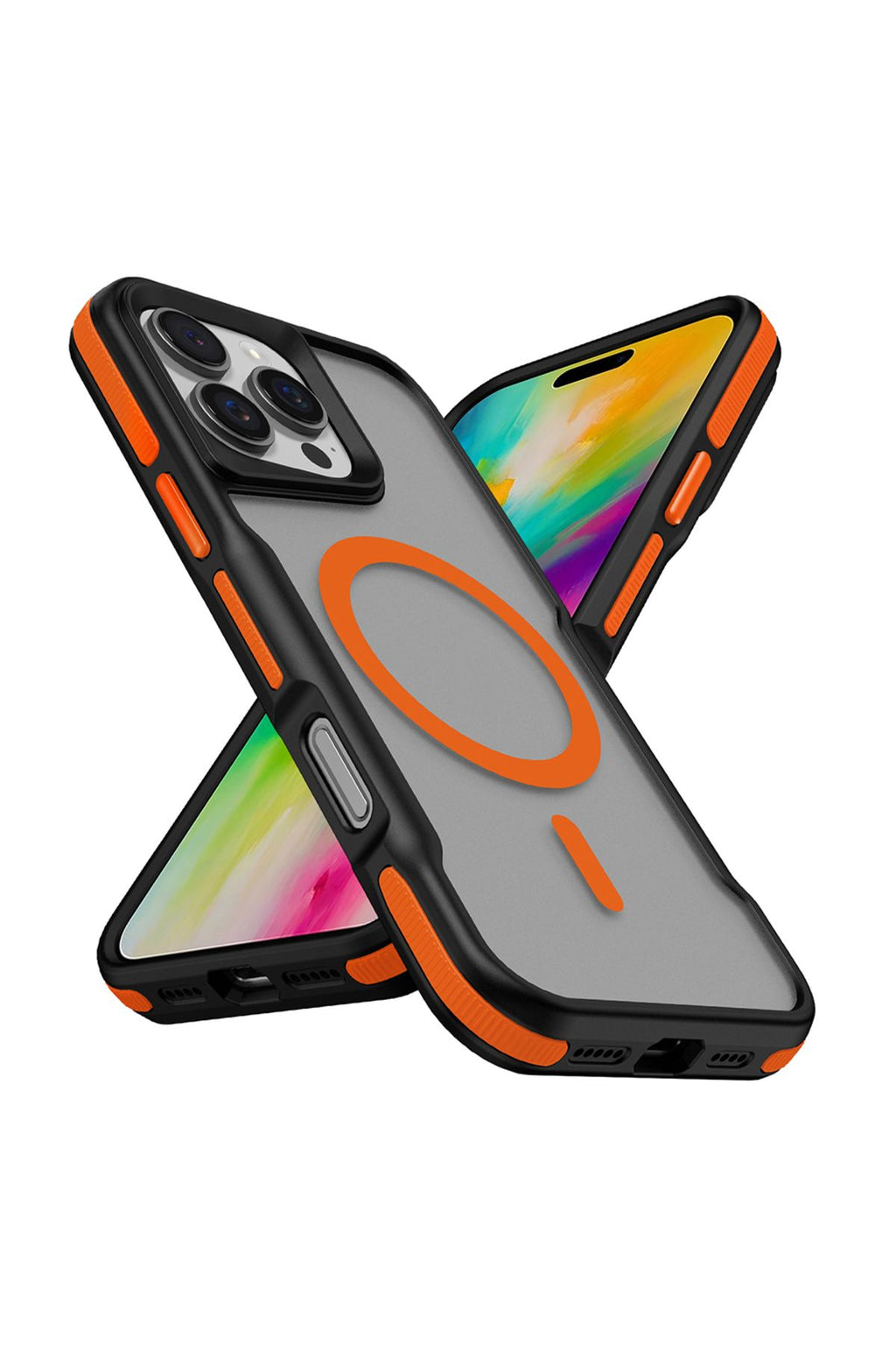 iPhone 16 Pro Max Uyumlu Magsafe Şarj Özellikli Renkli Kenar Airbag Şeritli Zore Lamer Kapak-Siyah