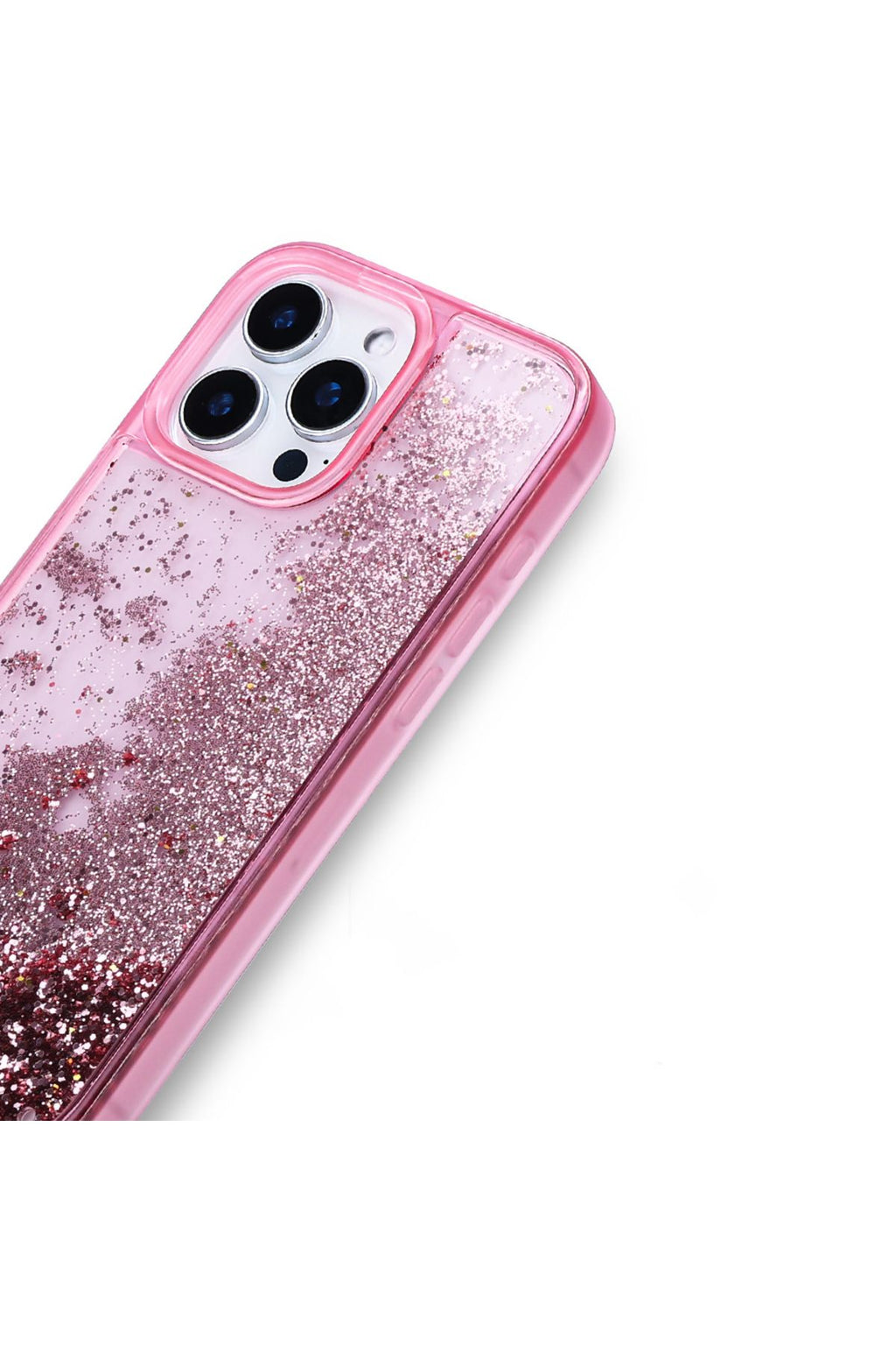 iPhone 15 Pro Max Uyumlu Kılıf Sıvılı Simli Şeffaf Arka Yüzey Zore Keto Silikon Kapak-Pembe