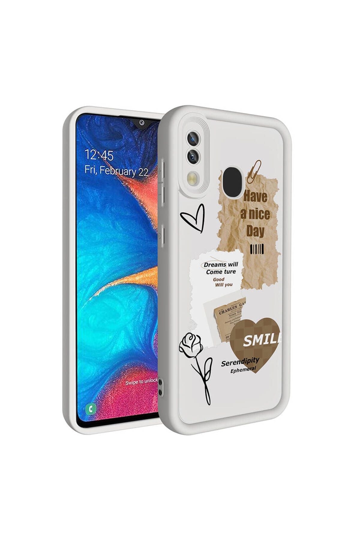 Galaxy A30 Kılıf Kamera Korumalı Baskılı Arka Yüzey RNTC Klas Kapak - Koyu Kahve