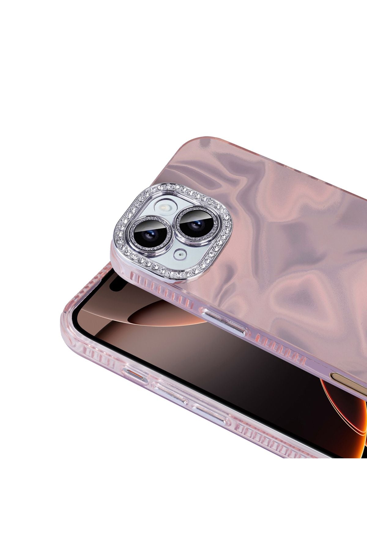 iPhone 16 Kılıf Airbagli Parlak Taş Detay Tasarımlı Uyumlu Zore Esila Kapak-Beyaz