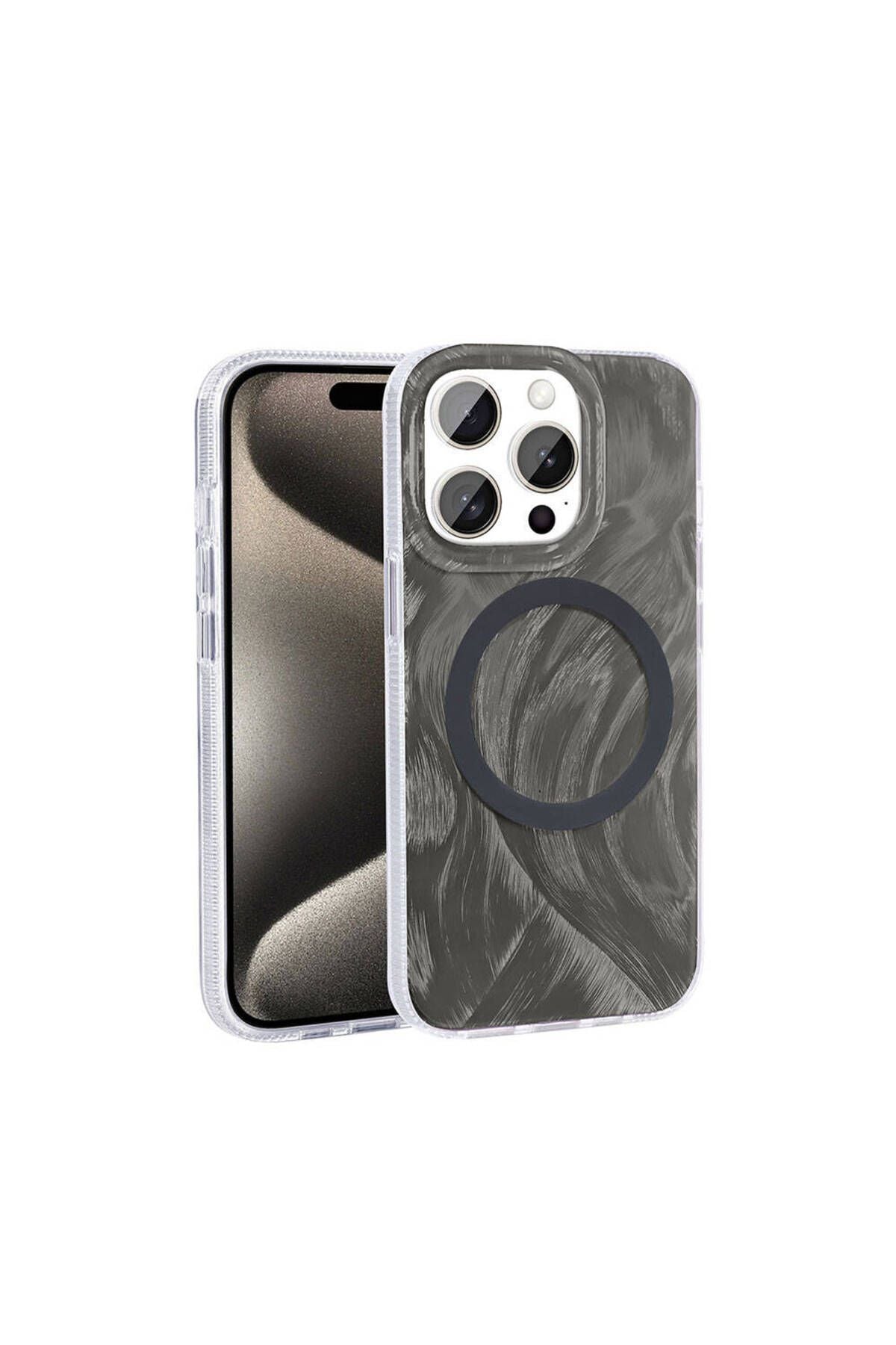 iPhone 15 Pro Kılıf Magsafe Şarj Özellikli Fırça Boya Desenli Zore Palet Kapak - Pembe