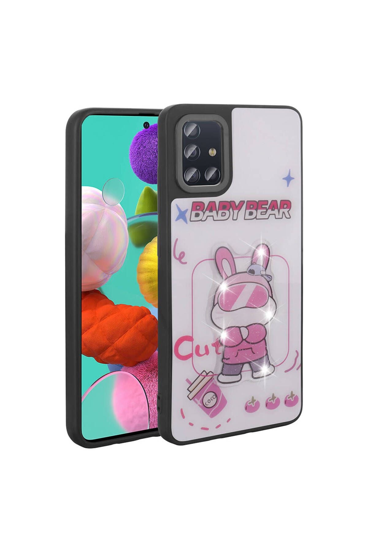 Galaxy A51 Kılıf Parlayan Kabartmalı İkonik Figürlü Zore Amas Silikon Kapak - Pembe