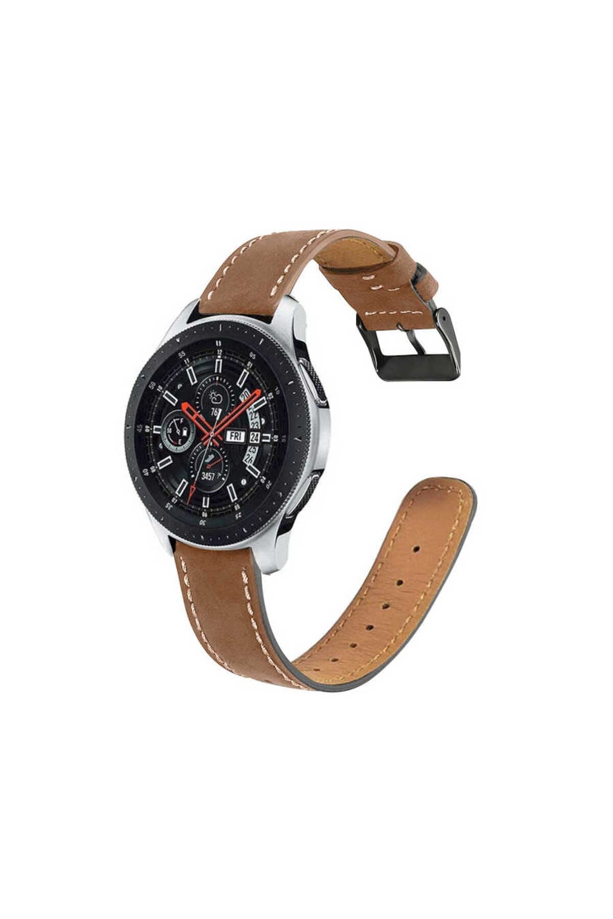 Galaxy Watch 46mm 22mm Uyumlu KRD-29 Deri Zore Kordon-Kahverengi