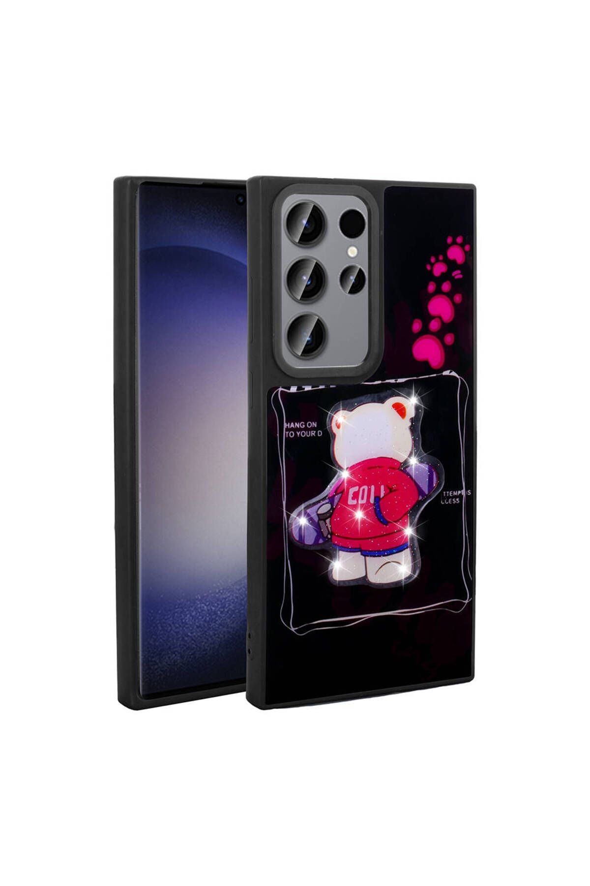 Galaxy S23 Ultra Kılıf Parlayan Kabartmalı İkonik Figürlü Zore Amas Silikon Kapak - Siyah