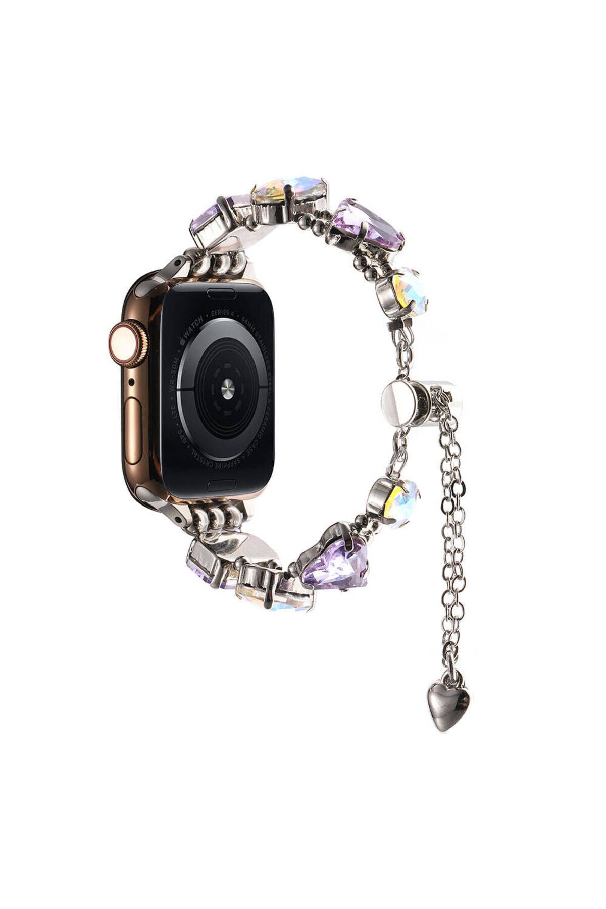 Apple Watch 7 45mm Zore KRD-115 Renkli Taş Tasarımlı Kordon-Rose Pembe