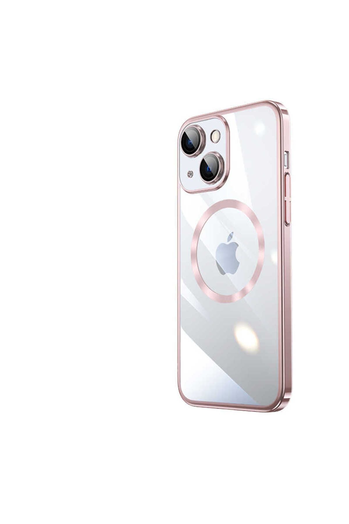 iPhone 14 Uyumlu Wireless Şarj Özellikli Sert PC Zore Riksos Magsafe Kılıf-Rose Gold