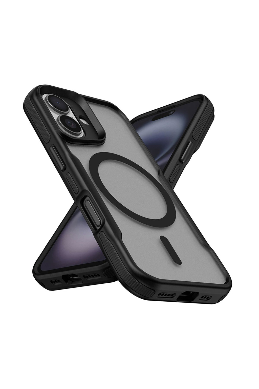 iPhone 16 Uyumlu Magsafe Şarj Özellikli Renkli Kenar Airbag Şeritli Zore Lamer Kapak-Gri