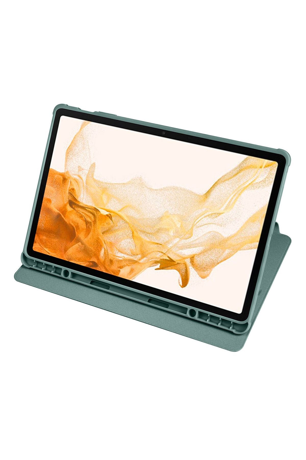 Galaxy Tab S8 Plus SM-X800 Kılıf  Uyumlu Zore Termik Kalem Bölmeli Dönebilen Standlı Kılıf-Mavi