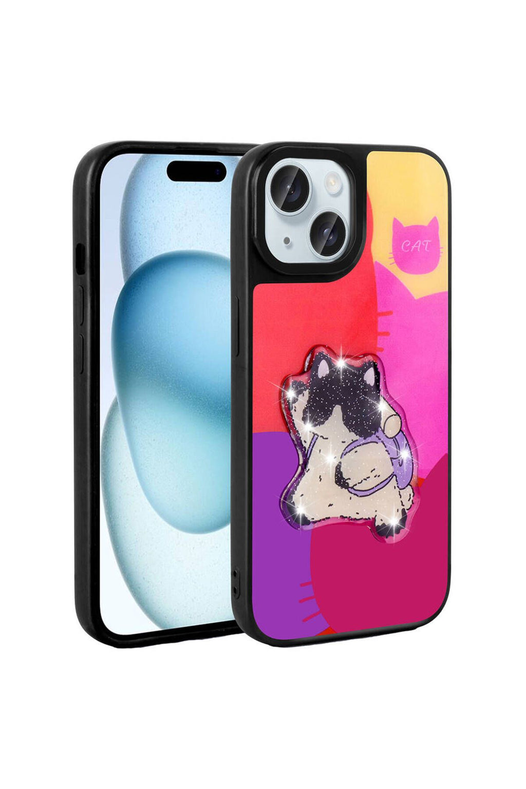 iPhone 15 Kılıf Parlayan Kabartmalı İkonik Figürlü Zore Amas Silikon Kapak - Mor