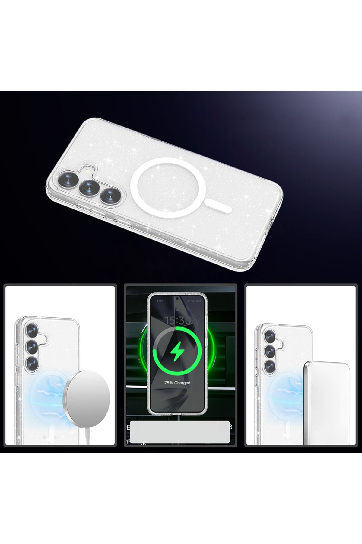 Galaxy S25 Kılıf Magsafe Şarj Özellikli Parlayan Simli Saydam Renkli Zore Allstar Kapak - Şeffaf