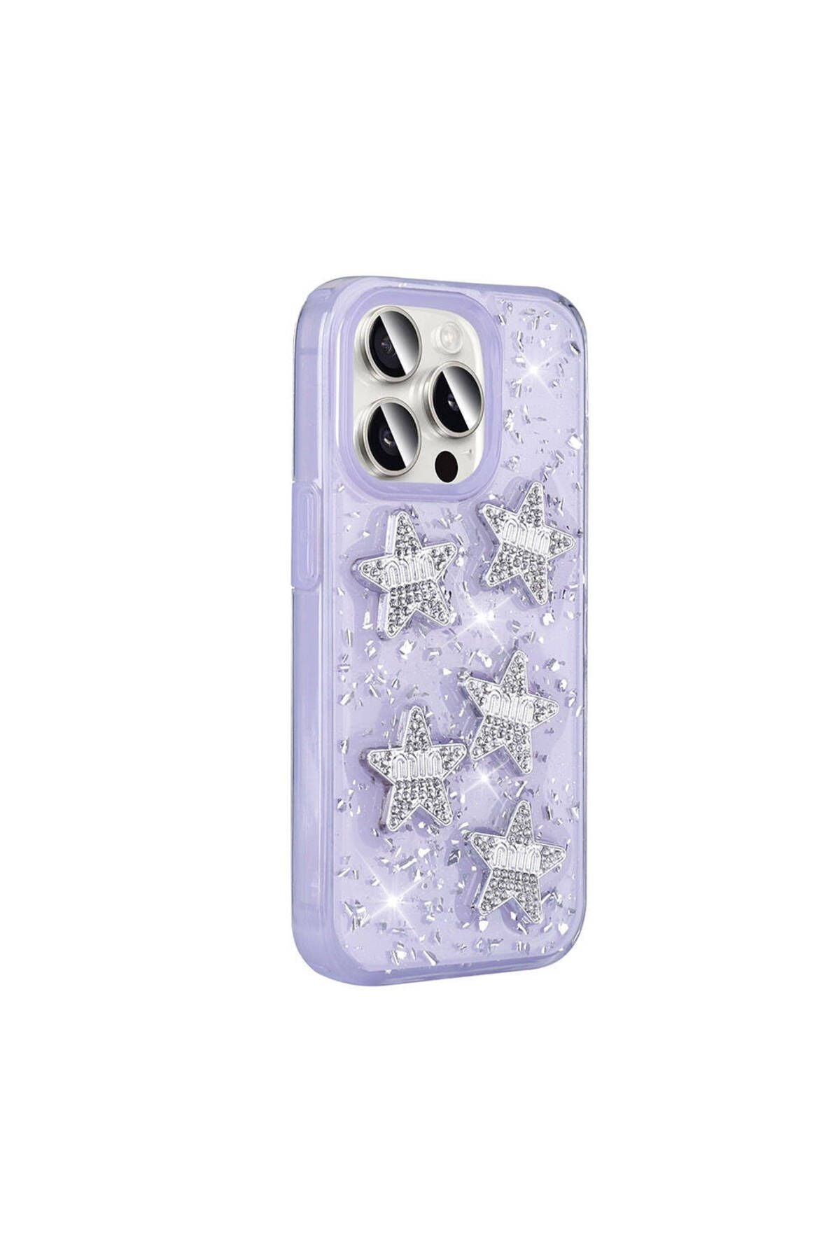 iPhone 15 Pro Uyumlu TCG Kılıf Airbagli Simli Arka Yüzey Zore Işıltı Silikon Kapak-Lila