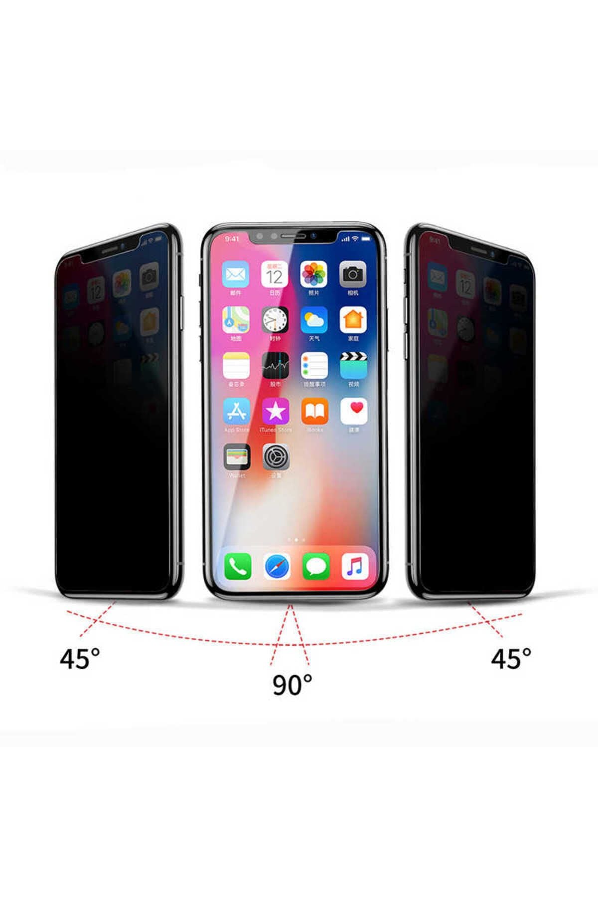 iPhone XS Max 6.5 Uyumlu Zore Rika Premium Privacy Temperli Cam Ekran Koruyucu