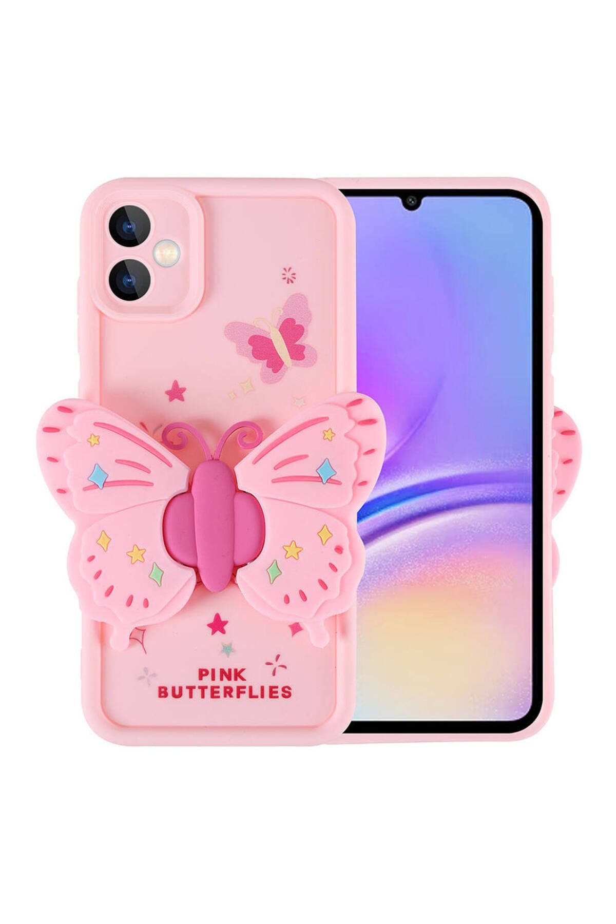 Galaxy A05 Kılıf Kamera Korumalı Figür Tasarımlı Zore Kapya Kapak-Pembe Açık