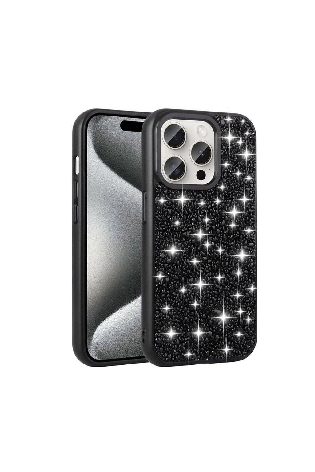iPhone 15 Pro Max Uyumlu Parlak Taşlı Tasarım CSM Zore Linea Kılıf-Siyah