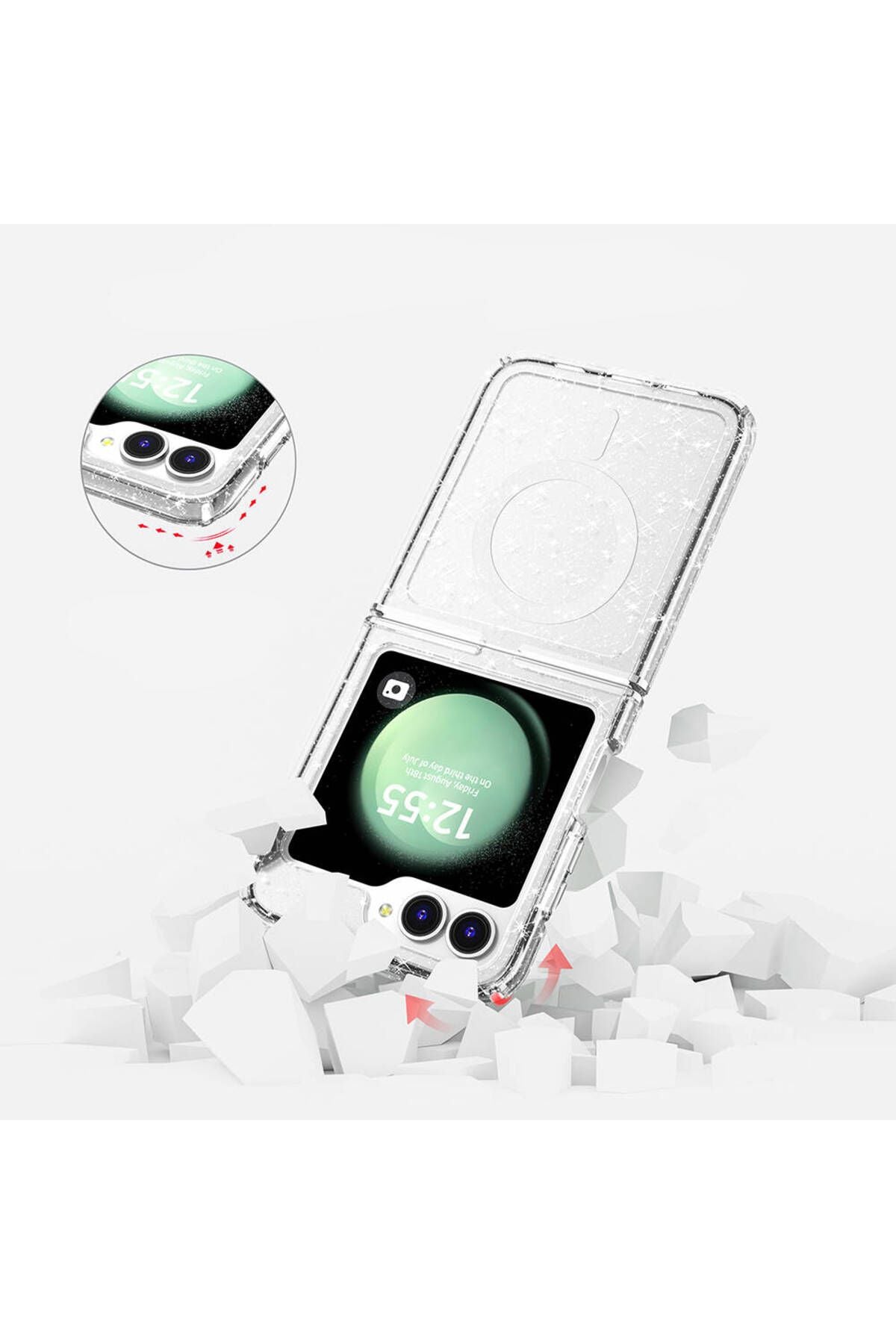 Galaxy Z Flip 6 Kılıf Magsafe Şarj Özellikli Parlayan Simli Saydam Renkli Zore Allstar Kapak - Mor