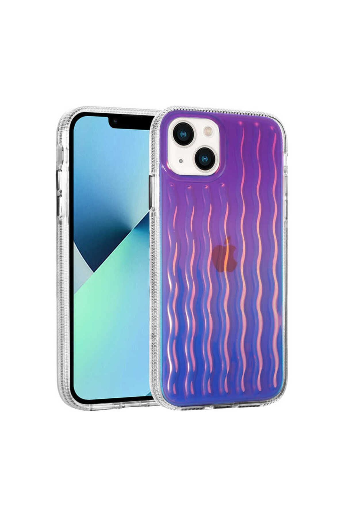 iPhone 14 Uyumlu Kabartmalı Dalga Tasarımlı Silikon Zore İsmira Kılıf-NO10