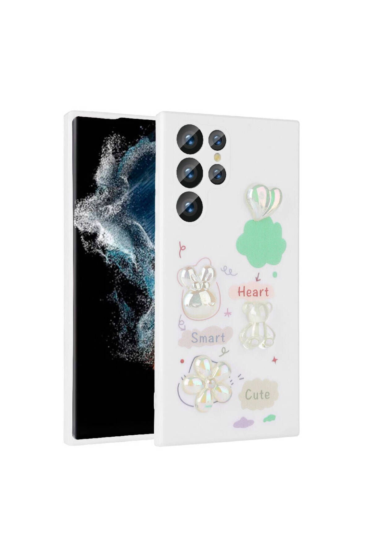 Galaxy S23 Ultra Uyumlu Kabartma Figürlü Parlak Zore Toys Silikon Kılıf-Beyaz