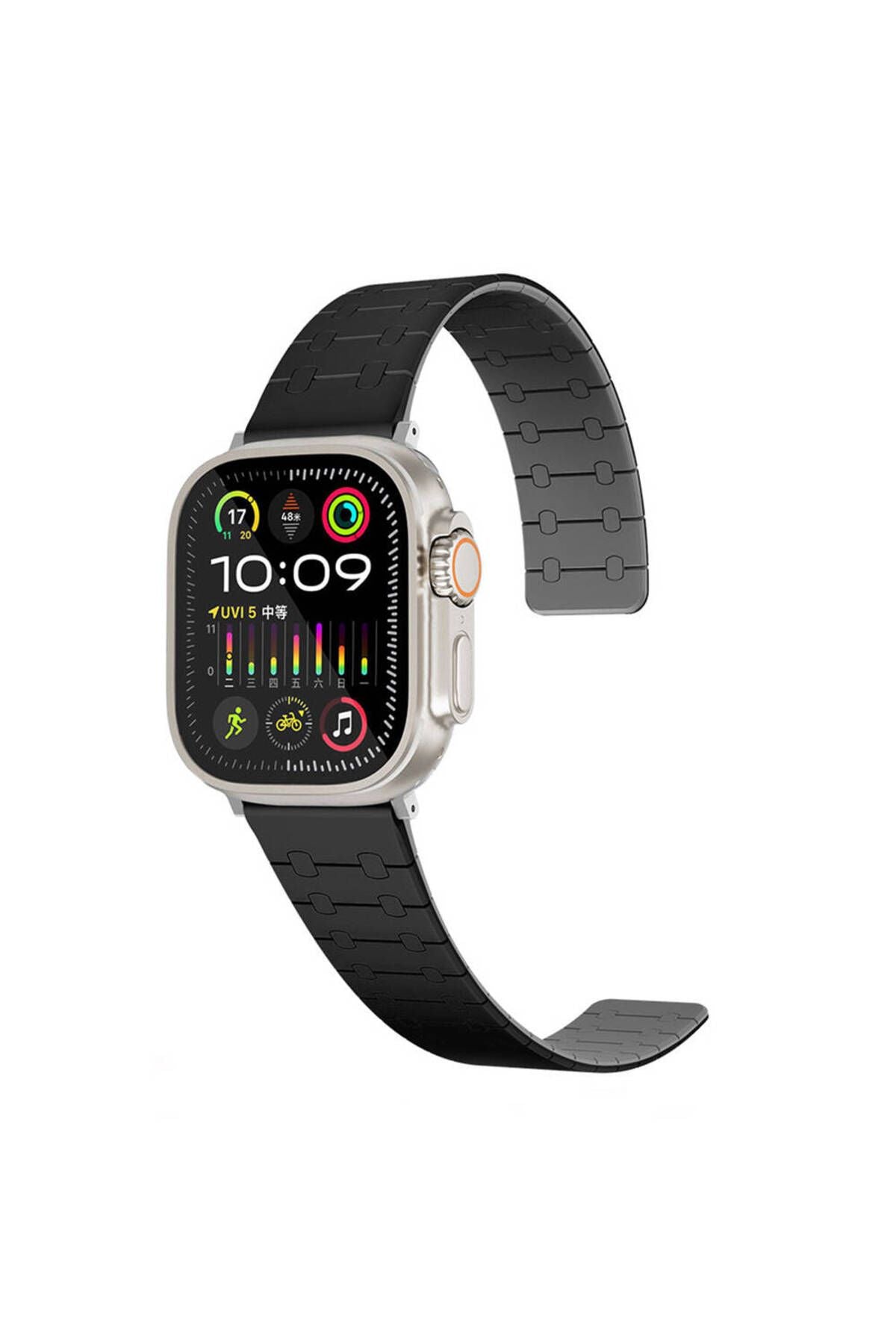 Apple Watch 7 41mm Zore KRD-111 Çizgili Desenli Silikon Kordon-Siyah