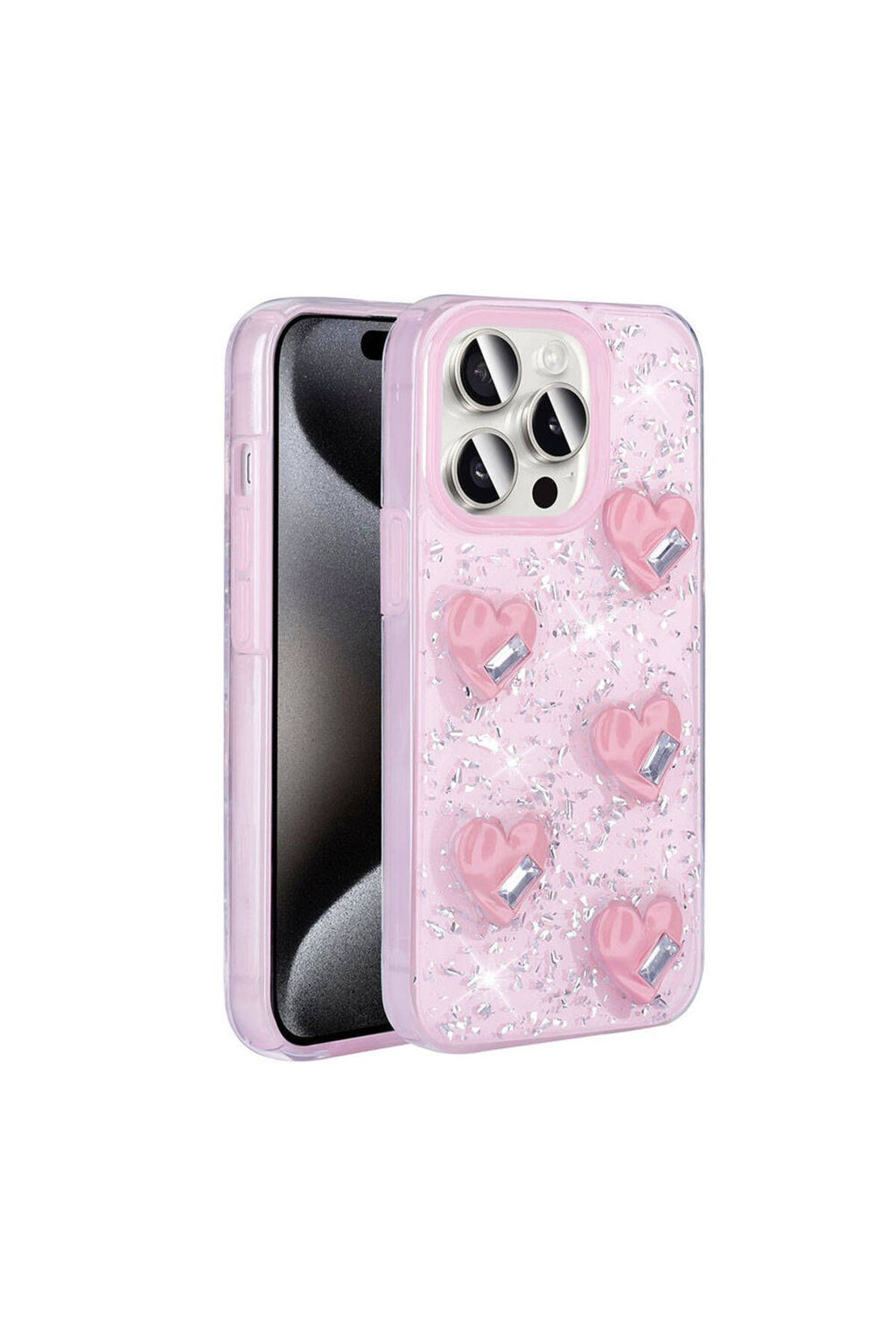 iPhone 15 Pro Uyumlu BTZ Kılıf Airbagli Simli Arka Yüzey Zore Işıltı Silikon Kapak-Pembe