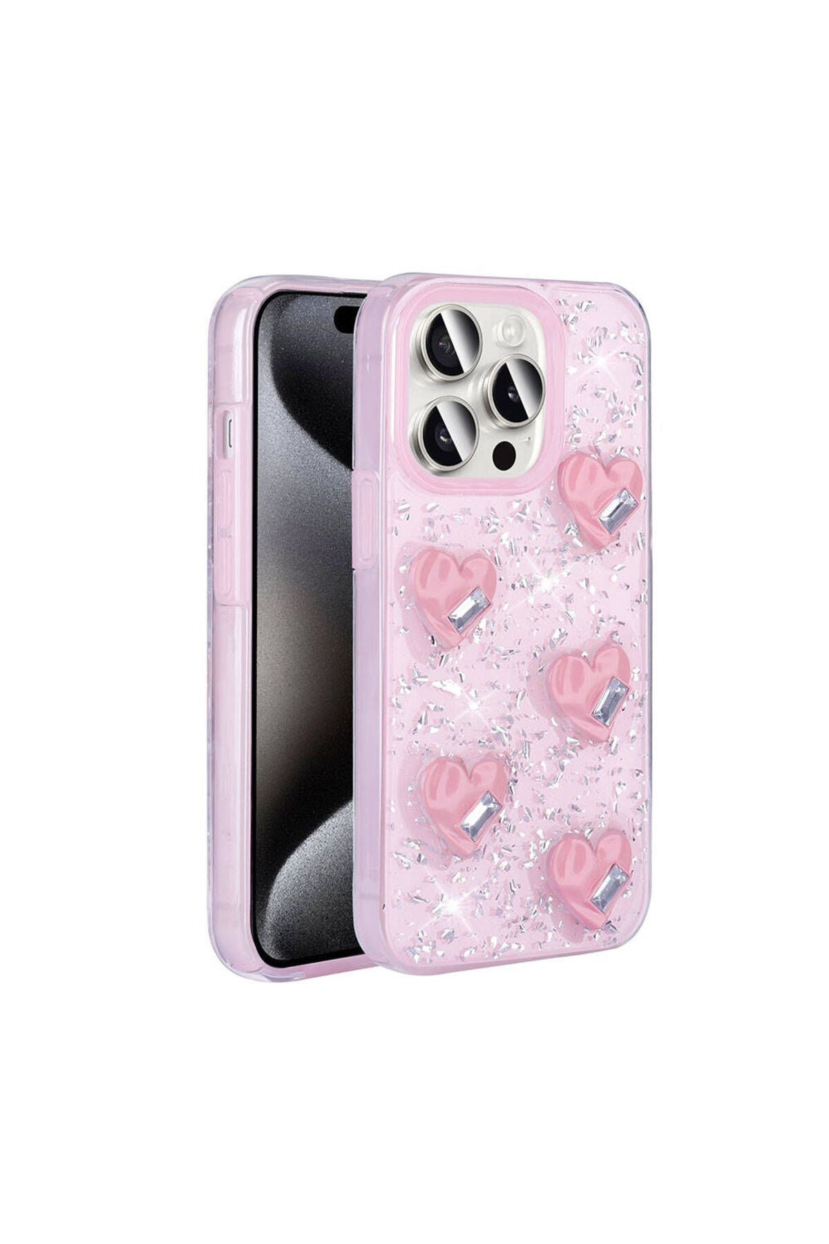 iPhone 15 Pro Uyumlu BTZ Kılıf Airbagli Simli Arka Yüzey Zore Işıltı Silikon Kapak-Pembe