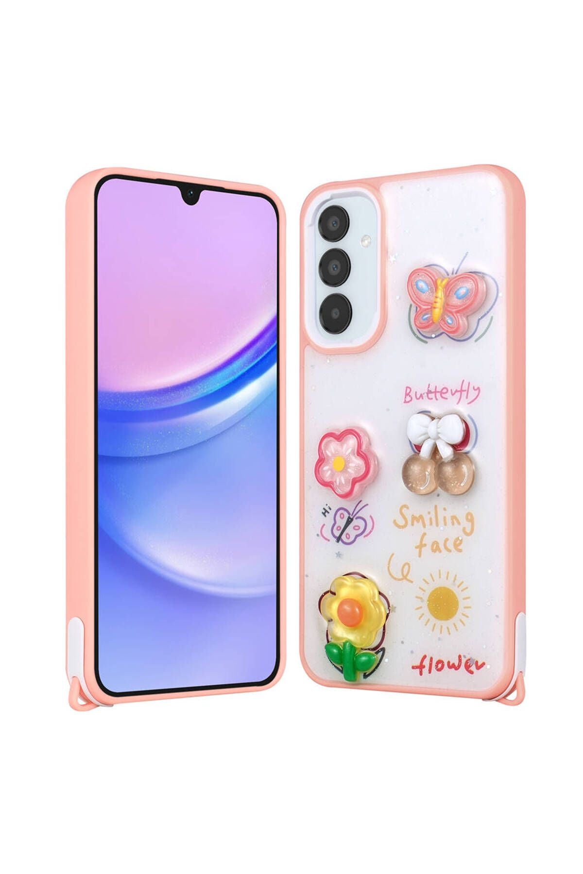 Galaxy A15 Kılıf Parlayan Simli Kabartma Figürlü Zore Cevze Kapak - Mor Ayı