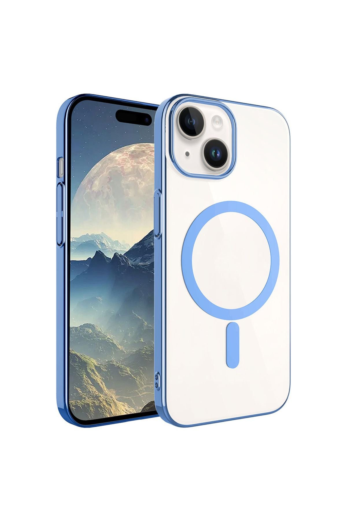 iPhone 15 Uyumlu Zore Wireless Şarj Özellikli Pixel Magsafe Kılıf-Mavi Açık